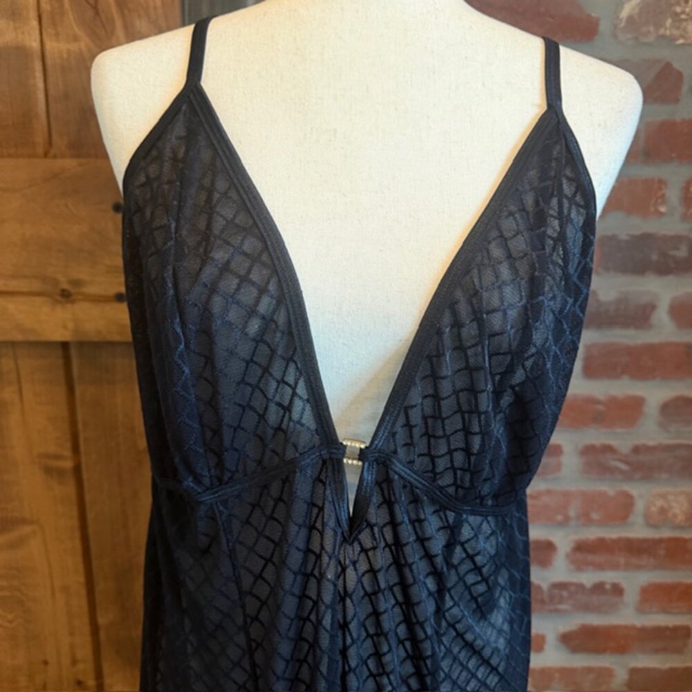 Women's Avenue Sheer Black Chemise Nightgown 14/16 Mesh Slip Dress Lingerie - Picture 2 of 8